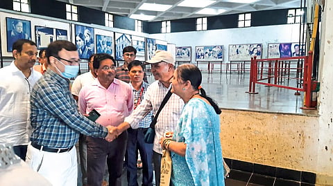 Communicating with Mankar couple at Dadasaheb Phalke memorial Chandrakant Pulkundwar.
