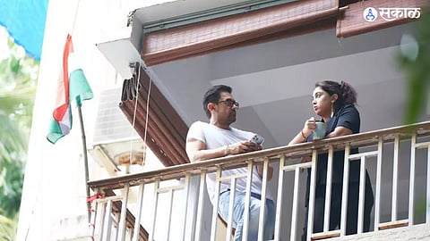Aamir Khan with indian flag seen in his home