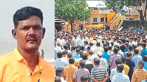 Sub Divisional Police Officer Somnath Tambe appealing to the angry citizens gathered at Vaiduvadi to maintain peace.