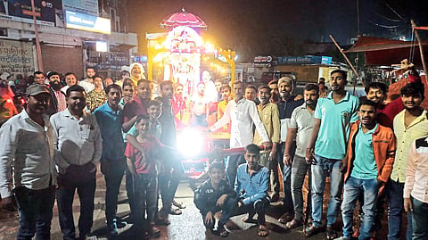 A procession of Lord Balaji's chariot from the city on the occasion of Dussehra.