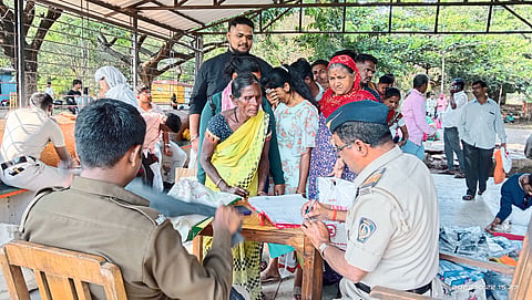 A crowd of relatives outside the prison at Nashikroad