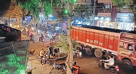 The evening traffic jam in the square here.