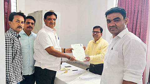 District President of Nationalist Cooperative Department Valmik Patil while filing candidature for the post of Director of District Milk Union