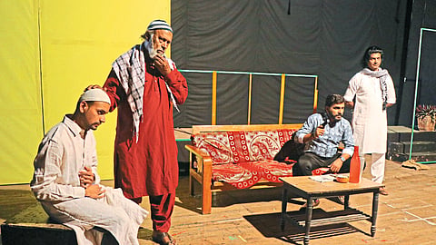 Actors of Creative Mind Foundation Trust presenting scenes from the play 'Schrödingers' at the Amateur Marathi State Drama Competition.
