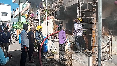 Material was damaged in a house fire in Shivaji Chowk on Wednesday.