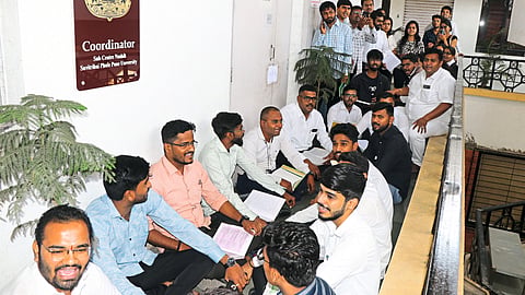 Students protesting in the university sub-centre.