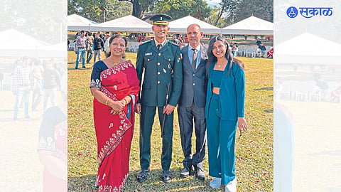 Shubham Nikam with his parents and sister after being commissioned as a lieutenant in the Indian Army Academy.