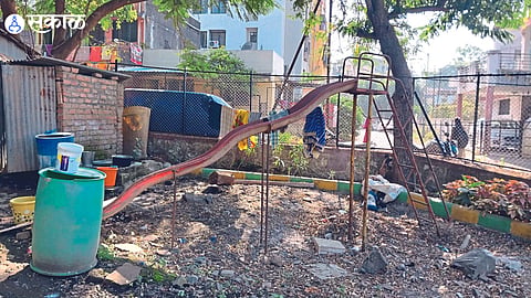 destoryed playground in Saigram Park.