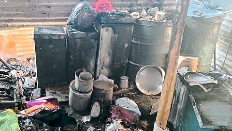 Household materials destroyed by fire.