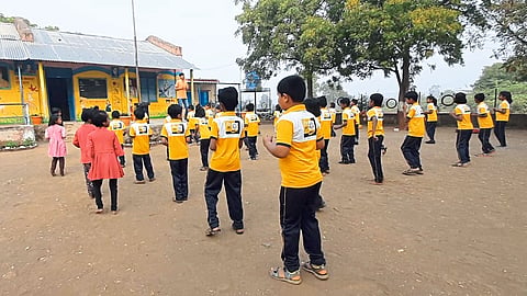 Teacher Bharat Patil taking Zumba dance every Saturday at Malinagar school