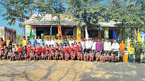Teachers, students and parents of the school in Shewalenagar