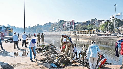 Garbage removed from Ramtirth Godavari river by volunteers of Sant Nirankari Mission.
