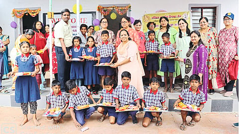 Sarpanch Venutai Botte while inaugurating the various works done with the help of Urja Foundation in the primary school.