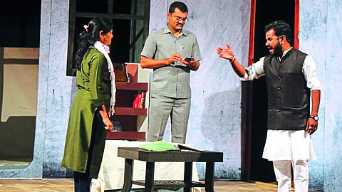 Actors of Shakuntladevi Social Development Institute, Latur presenting scenes from the play 'Abir Gulal'.