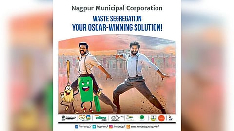 Nagpur Municipal Corporation Use of Natu Natu song poster on social media for hygiene message on sorting waste