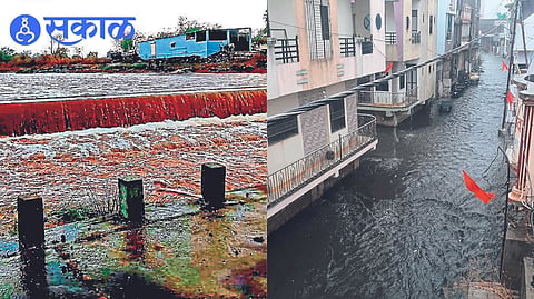 A cement embankment overflowing the Khadki River due to flooding and Flooding in lawan Gali due to unseasonal rains