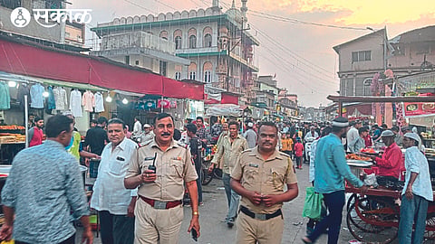 Police patrolling the Iftar market in Dudh Bazar area.