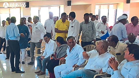A crowd of Bunkar-Kadam supporters during the distribution of symbols in the Bazar Samiti elections.
