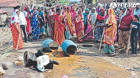 alcohol and chemicals destroyed by women in Malgaon.