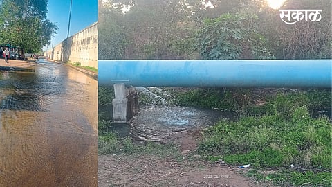 Nagaon: Water flowing like a drain from the road of Tapi water channel near the flyover. In the second picture, a leak in the Tapi water channel near Nagaon