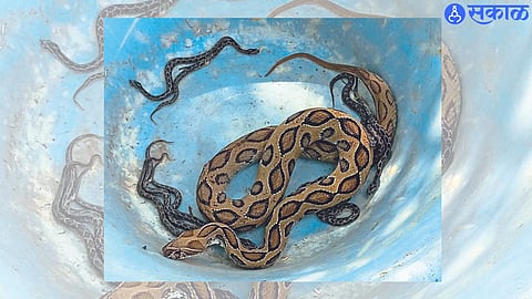 Paladhi: Ghonas and her cubs caught by the serpent friend Ganesha Sapkal to release in the forest.