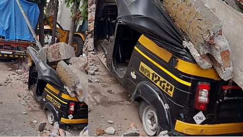 damage to vehicles due to fall society's boundary wall bhavani peth fire brigade pune