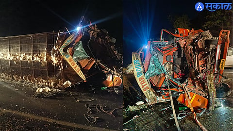 Kasara: Vehicles involved in a freak accident involving an Eicher, a small elephant and a pick-up at a ghat.