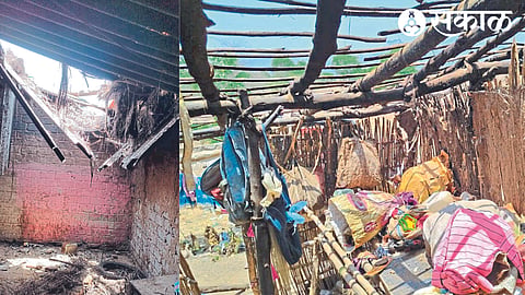 The house of farmers Suresh Navale and Balu Gaikwad of Taked Khurd was damaged and the roof blown off.