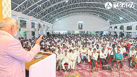 MLA Manikrao Kokate while interacting at the activists and supporters meeting held at Sinnar on Sunday.