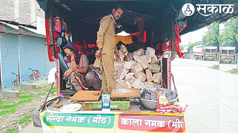 A salt trader selling near Jafarnagar area in Malegaon.
