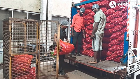 Onion being transported to cold storage at Shahapur after irradiation at Bhabha Nuclear Research Center at Lasalgaon.