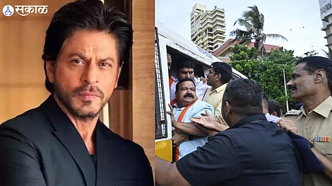 shah rukh khan mannat bungalow Few people who came and protested against junglee rummy ad at bandra