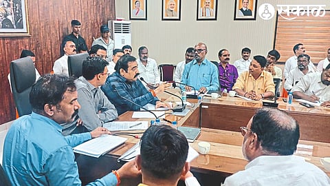 MLA Suhas Kande speaking at a press conference at Shivneri rest house in Nandgaon.