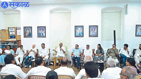 President Sharad Pawar while guiding the office bearers at the NCP Congress Bhawan meeting held by NCP in Mumbai on Wednesday