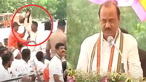 NCP Ajit Pawar was shown black flags by Maratha protesters at Madha maratha reservation