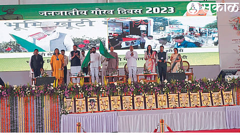 Governor Ramesh Bais while guiding at the inauguration of State Level Tribal Pride Day and Tribal Cultural Festival on Wednesday.