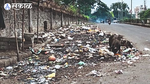 Garbage piled up on Dindori-Peth Road