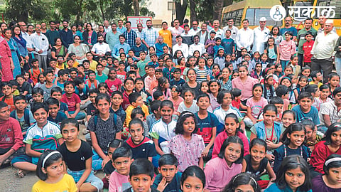 Students, parents participating in the Sunday Build a Fort workshop in the premises of Abhinav Bal Vikas Mandir