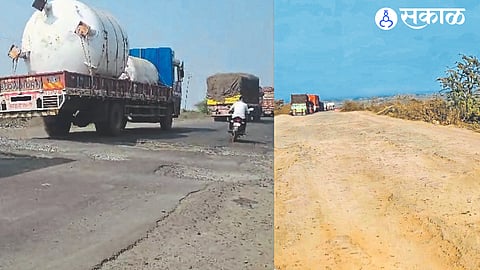 Heavy traffic making its way through the pit near Kasari (Ta Nandgaon). In the second picture, the dilapidated condition of Talwade (Vaijapur) Ghat.