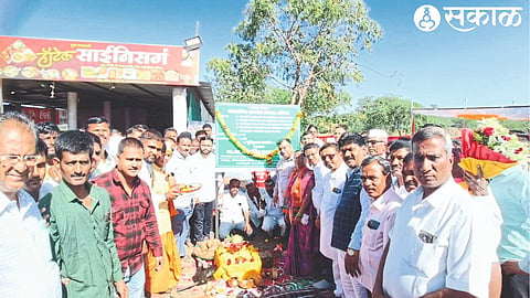 Minister of Public Works Ravindra Chavan during the Bhoomi Puja of development works.