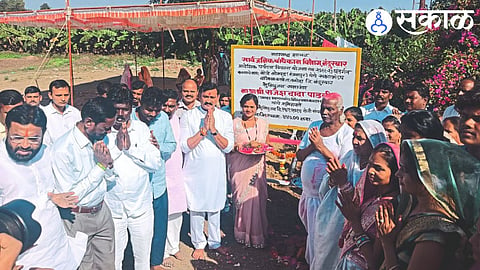 MLA Rajesh Padvi and followers present at the Bhoomi Puja of various development works.