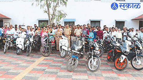 Police officers handing over the bike to the original owner in a program held at the Police Commissionerate on Friday.