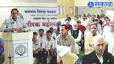 Collector Ayush Prasad while guiding the journalists. dignitaries on the platform.