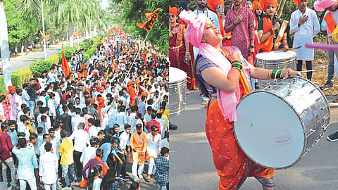 Bahinabai Choudhary Students participating in Shiv Jayanti procession Uttar Maharashtra University.