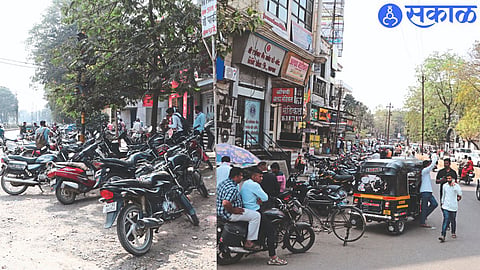 Vehicles parked on road in front of Axis Bank near Govinda Rickshaw Stop, in second photo Vehicles parked in front of COMLEX near District Court