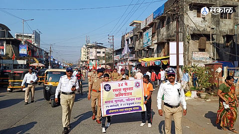 34th road safety campaign school students organized rally to raise public awareness rto traffic police