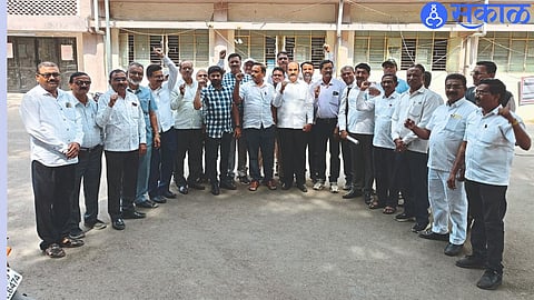 The office bearers of the teachers' unions protesting in the Collector's office regarding the transfer of supervisors.