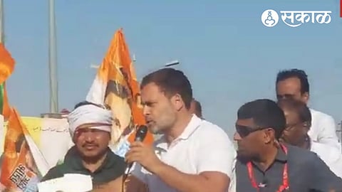 Congress leader Rahul Gandhi while interacting with the attendees at the Chowk meeting in front of the super market in Malegaon