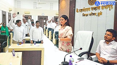 Members raising their hands against the CEOs during the Zilla Parishad meeting and passing the no-confidence motion on Wednesday.