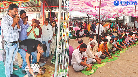 Crowd of devotees for darshan. in second photo Devotees taking advantage of Bhandara.